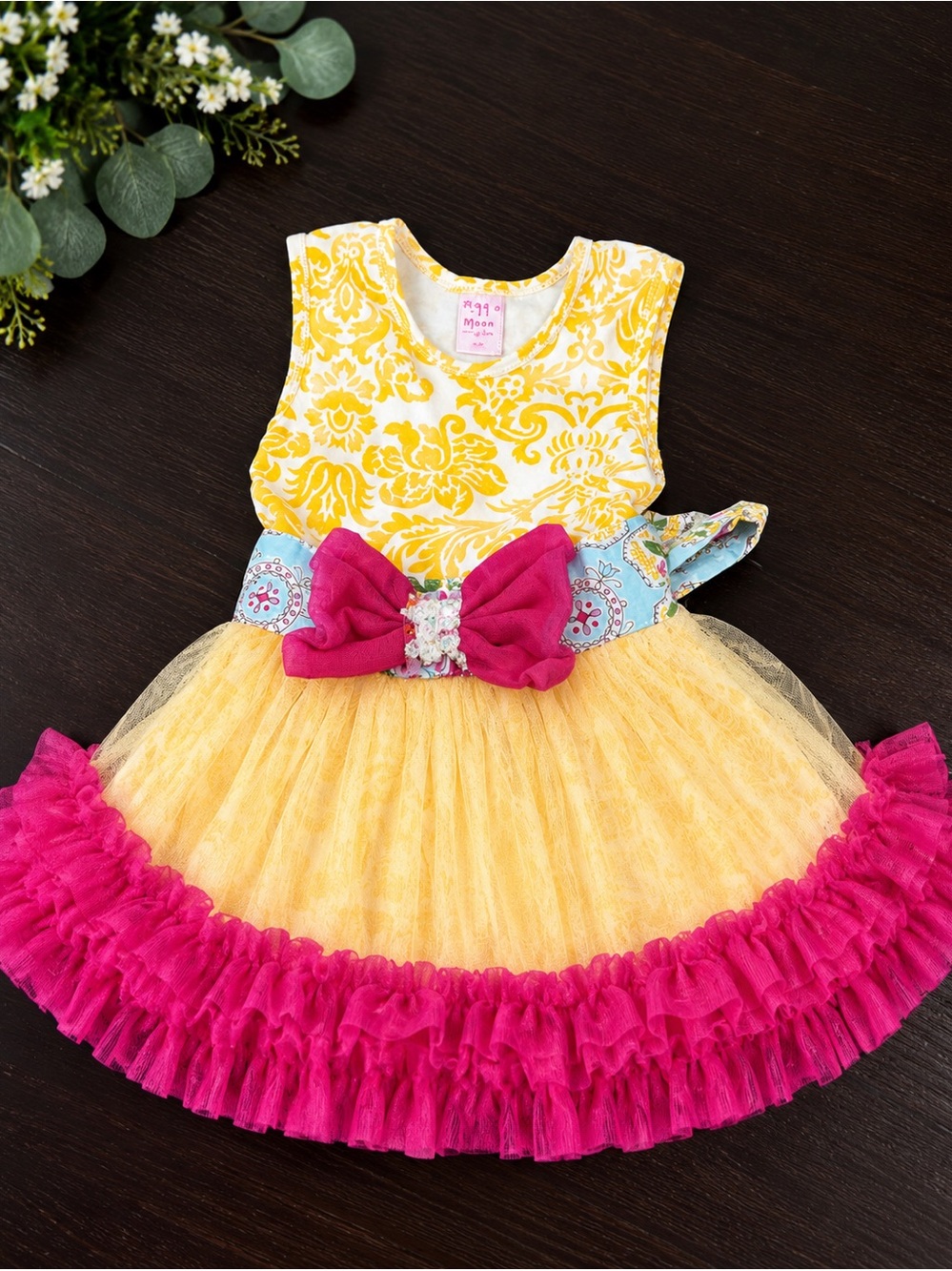 Giggle moon dress tutu, two yellow pink size 24 months